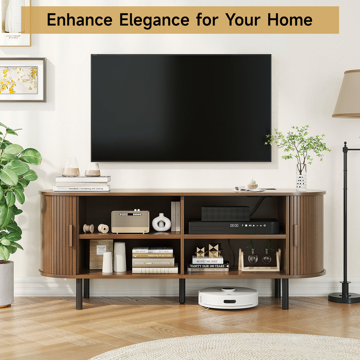 Jalonda Modern Wood TV Stand with Storage and Shelves to Fit TVs